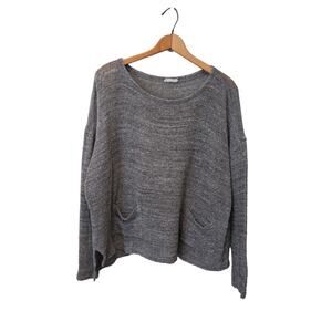 Eileen Fisher 100% Cotton Gray Oversized Mesh Cropped Sweater with Pockets